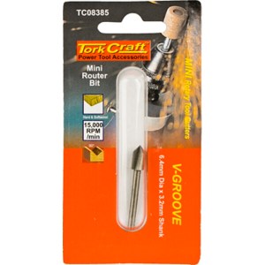 Tork Craft Mini Router Bit 6.4mm V-Groove 3.2mm Shank Tork Craft Mini Router Bit 6.4mm V-Groove 3.2mm Shank