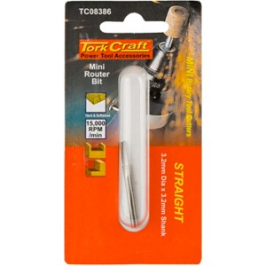 Tork Craft Mini Router Bit 3.2mm Straight 3.2mm Shank Tork Craft Mini Router Bit 3.2mm Straight 3.2mm Shank