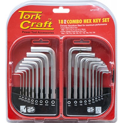 Tork Craft Allen Key and Torx Combo Set 18Pc Chrome Vanadium Tork Craft Allen Key and Torx Combo Set 18Pc Chrome Vanadium