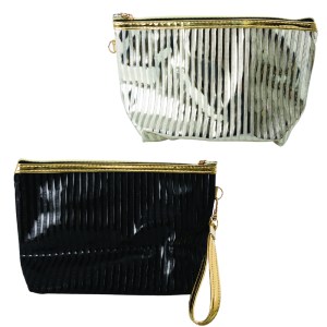 Cosmetic Metallic Stripped Bags- Black & Gold Cosmetic Metallic Stripped Bags- Black & Gold