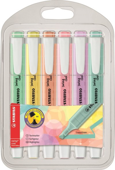 Stabilo: Swing Pastel Highlighters – Assorted 6 PACK Stabilo: Swing Pastel Highlighters – Assorted 6 PACK