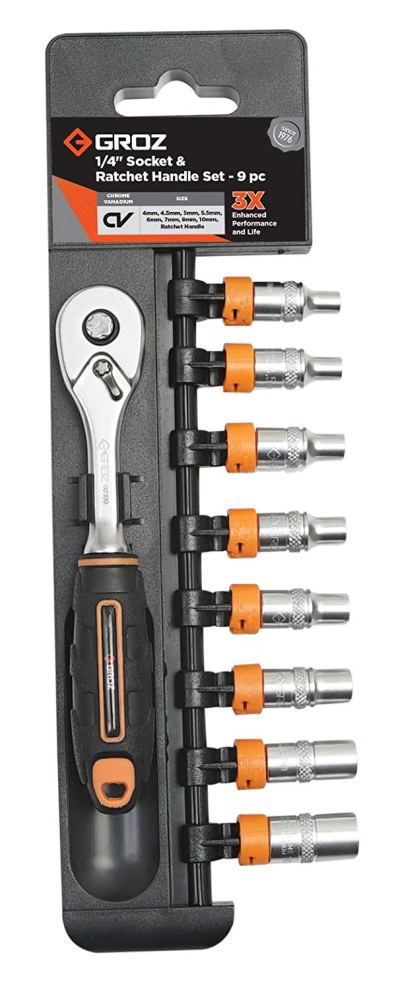 Groz Socket Set Hex 1/4 Inch Drive – 9 Piece (4mm – 10mm) Groz Socket Set Hex 1/4 Inch Drive – 9 Piece (4mm – 10mm)