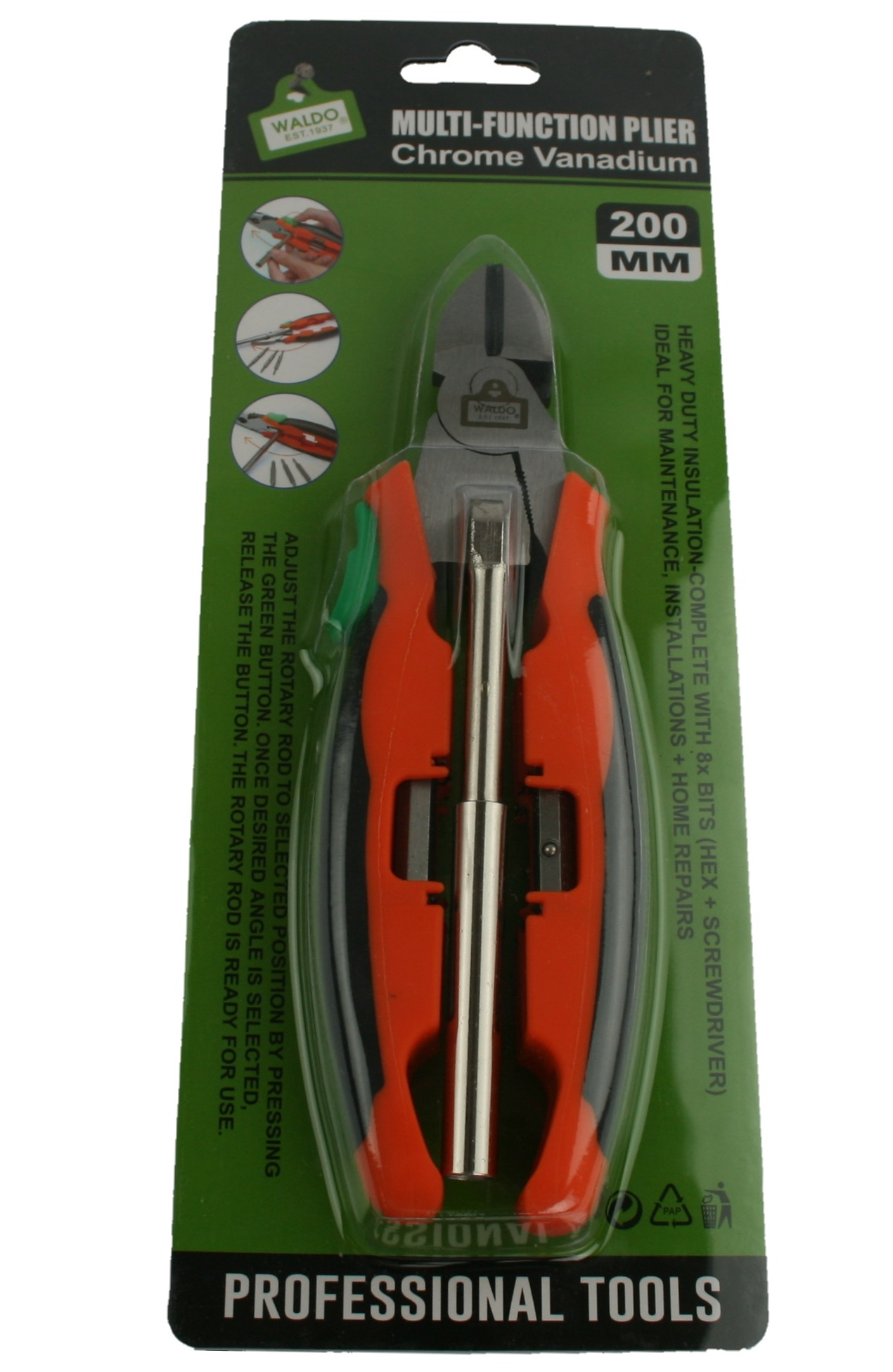 Waldo Multi function Diagonal Plier (200mm) and 8 Bit HEX Screwdriver Waldo Multi function Diagonal Plier (200mm) and 8 Bit HEX Screwdriver