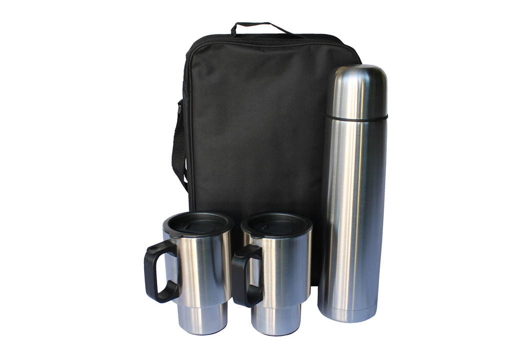 1 Liter Stainless Steel Vacuum Flask and 2 Cup Set with Pouch 1 Liter Stainless Steel Vacuum Flask and 2 Cup Set with Pouch