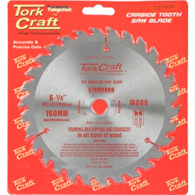 Tork Craft Blade TCT 160 x 30T 20/16 General Purpose Combination Wood Tork Craft Blade TCT 160 x 30T 20/16 General Purpose Combination Wood