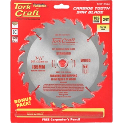 Tork Craft Blade TCT 185 x 24T 20/16 General Purpose Rip Tork Craft Blade TCT 185 x 24T 20/16 General Purpose Rip