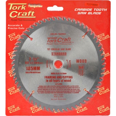 Tork Craft Blade TCT 185 x 60T 20/16 General Purpose Cross Cut Tork Craft Blade TCT 185 x 60T 20/16 General Purpose Cross Cut