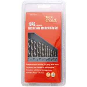 Tork Craft Drill Bit Set 13 Piece HSS Ground Bright Finish Tork Craft Drill Bit Set 13 Piece HSS Ground Bright Finish