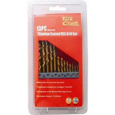 Tork Craft Drill Bit Set 13 Piece Tin. Coated Metal Case Tork Craft Drill Bit Set 13 Piece Tin. Coated Metal Case