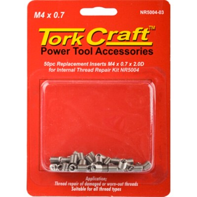 Tork Craft Thread Repair Kit M4 x 0.7 x 2.0mm Repl. Inserts for Nr5004 Tork Craft Thread Repair Kit M4 x 0.7 x 2.0mm Repl. Inserts for Nr5004