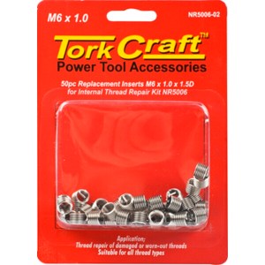 Tork Craft Thread Repair Kit M6 x 1.0 x 1.5mm Repl. Inserts for Nr5006 Tork Craft Thread Repair Kit M6 x 1.0 x 1.5mm Repl. Inserts for Nr5006
