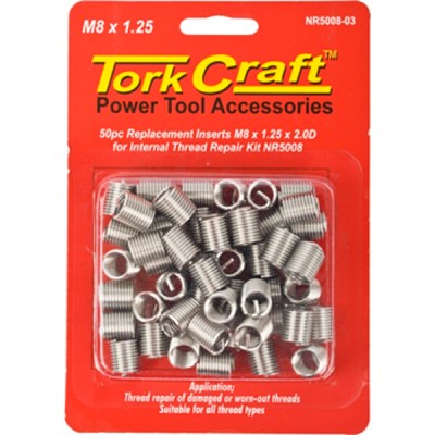 Tork Craft Thread Repair Kit M8 x 1.25 x 2.0mm Repl. Inserts for Nr5008 Tork Craft Thread Repair Kit M8 x 1.25 x 2.0mm Repl. Inserts for Nr5008