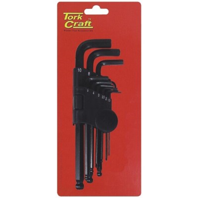 Tork Craft Hex Key Set 9 Piece Ball Point 1.5-10mm Carded Cr-V Tork Craft Hex Key Set 9 Piece Ball Point 1.5-10mm Carded Cr-V