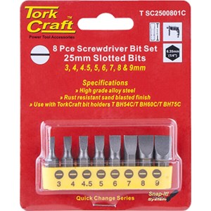 Tork Craft S/Driver Bit Set 8 Piece Slotted 3mm-9mm Tork Craft S/Driver Bit Set 8 Piece Slotted 3mm-9mm