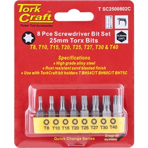 Tork Craft S/Driver Bit Set 8 Piece Torx T8-T40 Tork Craft S/Driver Bit Set 8 Piece Torx T8-T40