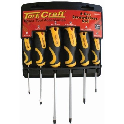 Tork Craft Screw Driver Set 6 Piece with Wall Mountable Rack Ph Sl Tork Craft Screw Driver Set 6 Piece with Wall Mountable Rack Ph Sl