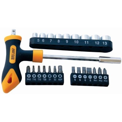 Tork Craft Screwdriver Bit & Socket Set 24 Piece T Bar Tork Craft Screwdriver Bit & Socket Set 24 Piece T Bar