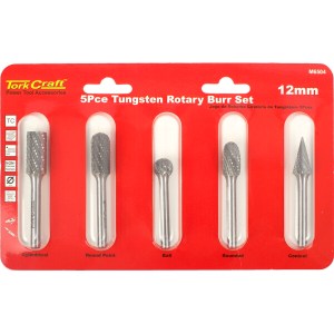 Tork Craft Rotary Burr Set 5 Piece Asstd 12mm Dia Tungsten Tork Craft Rotary Burr Set 5 Piece Asstd 12mm Dia Tungsten