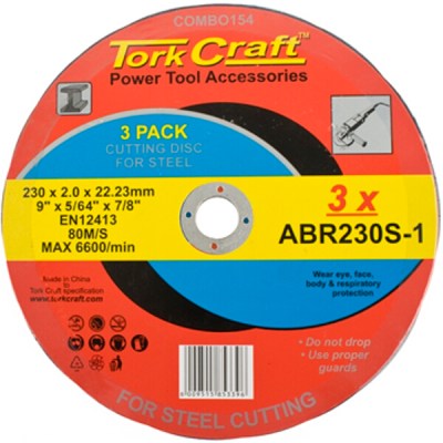 Tork Craft Cutting Disc (3 Pk) Steel 230X2.0X22.23mm (Abr230S-1) Tork Craft Cutting Disc (3 Pk) Steel 230X2.0X22.23mm (Abr230S-1)