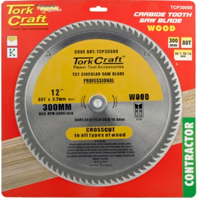 Tork Craft Blade Contractor 300 X 80T 30/1/20/16 Circular Saw TCT Tork Craft Blade Contractor 300 X 80T 30/1/20/16 Circular Saw TCT