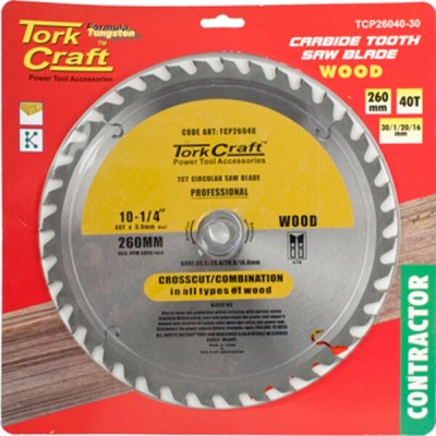 Tork Craft Blade Contractor 260 X 40T 30/1/20/16 Circular Saw TCT Tork Craft Blade Contractor 260 X 40T 30/1/20/16 Circular Saw TCT