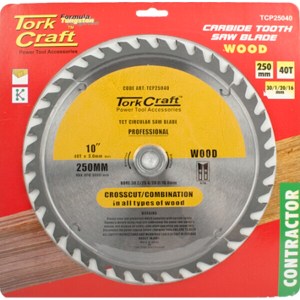 Tork Craft Blade Contractor 250 X 40T 30/1/20/16 Circular Saw TCT Tork Craft Blade Contractor 250 X 40T 30/1/20/16 Circular Saw TCT