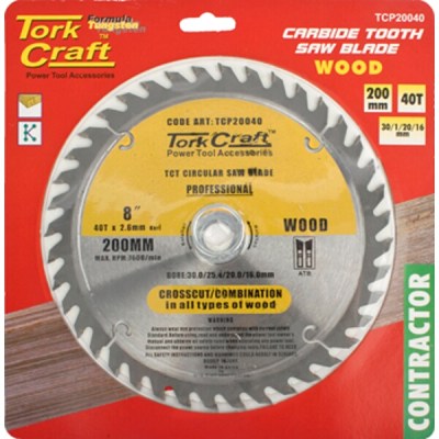 Tork Craft Blade Contractor 200 X 40T 30/1/20/16 Circular Saw TCT Tork Craft Blade Contractor 200 X 40T 30/1/20/16 Circular Saw TCT