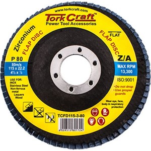 Tork Craft Flap Disc Zirconium 115mm 80 Grit Flat Tork Craft Flap Disc Zirconium 115mm 80 Grit Flat