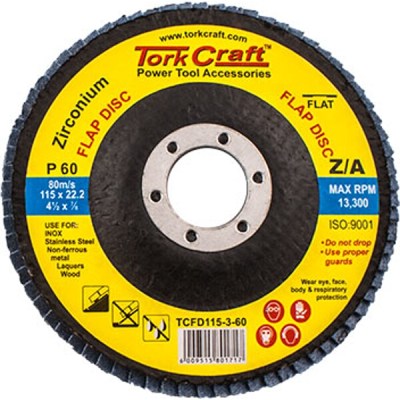 Tork Craft Flap Disc Zirconium 115mm 60 Grit Flat Tork Craft Flap Disc Zirconium 115mm 60 Grit Flat