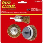 Tork Craft Wire Brush Set 3Pce With 6mm Shaft End/Circ/Cup Tork Craft Wire Brush Set 3Pce With 6mm Shaft End/Circ/Cup