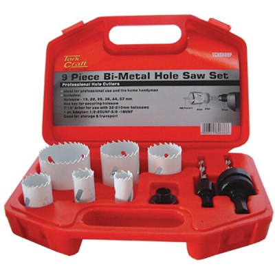 Tork Craft Holesaw Set 9Pc In Case Bi-Metal 19 22 29 38 44 57mm Tork Craft Holesaw Set 9Pc In Case Bi-Metal 19 22 29 38 44 57mm