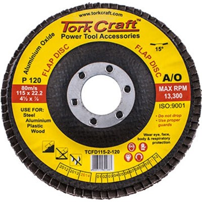 Tork Craft Flap Disc 115mm 15 Deg.Angle 120Grit Tork Craft Flap Disc 115mm 15 Deg.Angle 120Grit