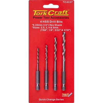 Tork Craft Hex Shank Drill Bit 4 Pce Set 2.5mm 3mm 4mm 5mm Tork Craft Hex Shank Drill Bit 4 Pce Set 2.5mm 3mm 4mm 5mm