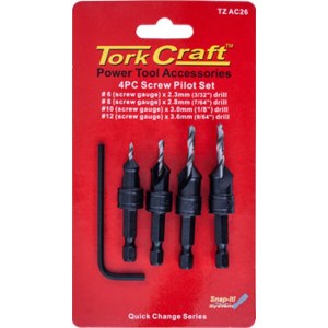 Tork Craft Screw Pilot/Countersink Set 4Pce Tork Craft Screw Pilot/Countersink Set 4Pce