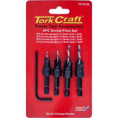 Tork Craft Screw Pilot/Countersink Set 4Pce Tork Craft Screw Pilot/Countersink Set 4Pce