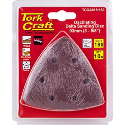 Tork Craft Oscillating Sandpaper A/O 93mm 10Pc Delta Shape 180Grit Tork Craft Oscillating Sandpaper A/O 93mm 10Pc Delta Shape 180Grit