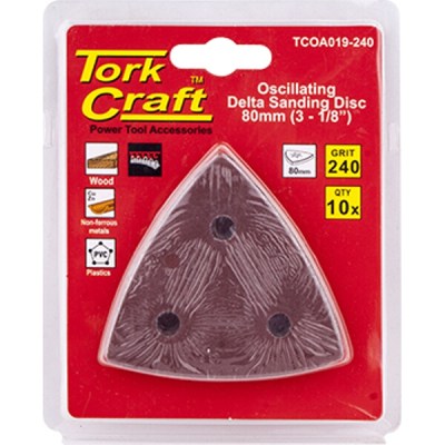 Tork Craft Oscillating Sandpaper A/O 80mm 10Pc Delta Shape 240Grit Tork Craft Oscillating Sandpaper A/O 80mm 10Pc Delta Shape 240Grit