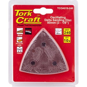 Tork Craft Oscillating Sandpaper A/O 80mm 10Pc Delta Shape 240Grit Tork Craft Oscillating Sandpaper A/O 80mm 10Pc Delta Shape 240Grit