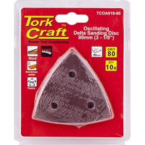 Tork Craft Oscillating Sandpaper A/O 80mm 10Pc Delta Shape 80Grit Tork Craft Oscillating Sandpaper A/O 80mm 10Pc Delta Shape 80Grit
