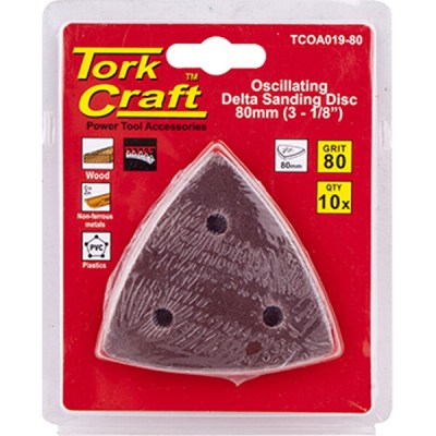 Tork Craft Oscillating Sandpaper A/O 80mm 10Pc Delta Shape 80Grit Tork Craft Oscillating Sandpaper A/O 80mm 10Pc Delta Shape 80Grit