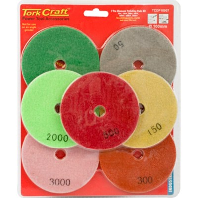 Tork Craft Set Of 7 Diamond Wet Polishing Pads 100mm Tork Craft Set Of 7 Diamond Wet Polishing Pads 100mm