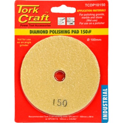 Tork Craft 100mm Diamond Wet Polishing Pad 150 Grit Yellow Tork Craft 100mm Diamond Wet Polishing Pad 150 Grit Yellow