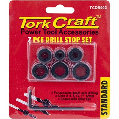 Tork Craft Tork Craft 7Pc Drill Stop Set (5.6.8.10.11.12mm) C/W Allen Key Tork Craft Tork Craft 7Pc Drill Stop Set (5.6.8.10.11.12mm) C/W Allen Key