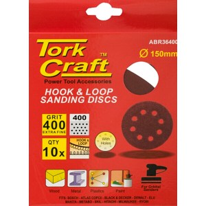 Tork Craft Sanding Disc Hook & Loop 150mm 400 Grit with Holes 10/Pk Tork Craft Sanding Disc Hook & Loop 150mm 400 Grit with Holes 10/Pk