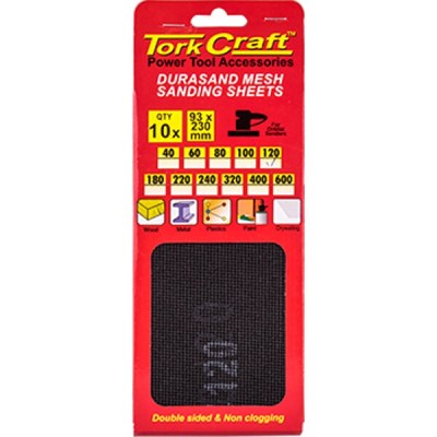Tork Craft Durasand Mesh Sanding Sheet 120Grit 93 X 230mm 10Pc Per Pack Tork Craft Durasand Mesh Sanding Sheet 120Grit 93 X 230mm 10Pc Per Pack
