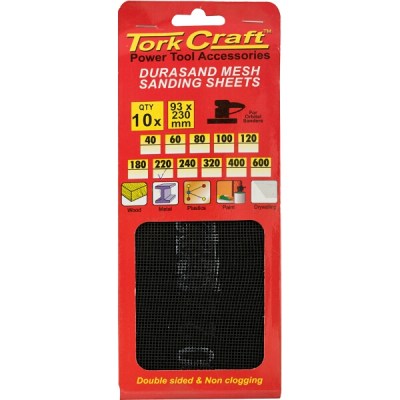 Tork Craft Durasand Mesh Sanding Sheet 220Grit 93 X 230mm 10Pc Per Pack Tork Craft Durasand Mesh Sanding Sheet 220Grit 93 X 230mm 10Pc Per Pack