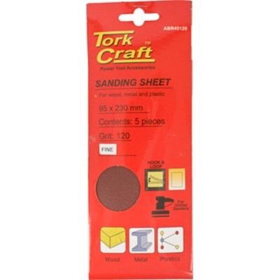 Tork Craft Sanding Sheet Orb 95 X 230mm 120gr Hook & Loop No Holes 5/Pk Tork Craft Sanding Sheet Orb 95 X 230mm 120gr Hook & Loop No Holes 5/Pk