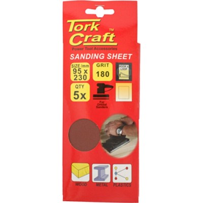 Tork Craft Sanding Sheet Orb 95 X 230mm 180gr Hook & Loop No Holes 5/Pk Tork Craft Sanding Sheet Orb 95 X 230mm 180gr Hook & Loop No Holes 5/Pk