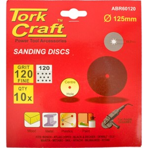 Tork Craft Sanding Disc 125mm 120 Grit Centre Hole 10/Pk Tork Craft Sanding Disc 125mm 120 Grit Centre Hole 10/Pk