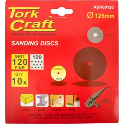 Tork Craft Sanding Disc 125mm 120 Grit Centre Hole 10/Pk Tork Craft Sanding Disc 125mm 120 Grit Centre Hole 10/Pk